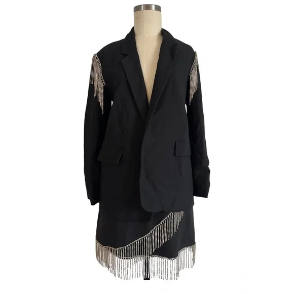 Black Silver Fringe set - size S/M - Picture 1 of 5